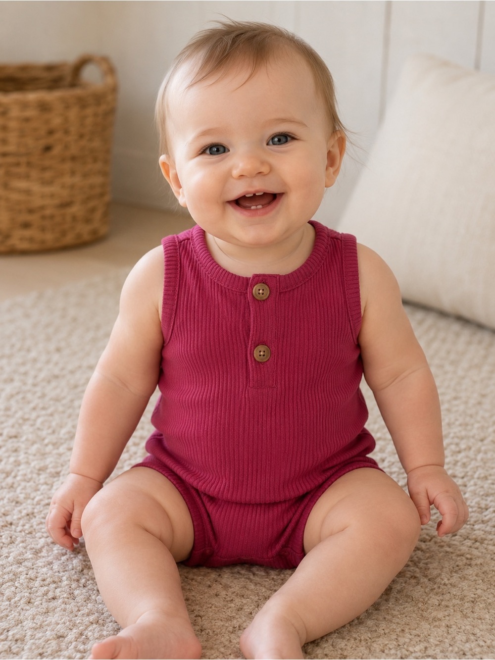 Old Navy Sleeveless Ribbed Romper in Rose Red with Button Placket